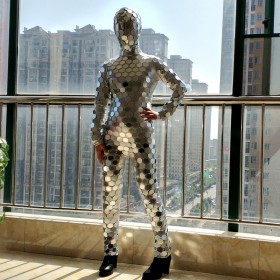 Sexy girl dance silver mirror disco ball jumpsuit